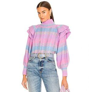 Something Navy Ruffle Mockneck Sweater Pink Combo